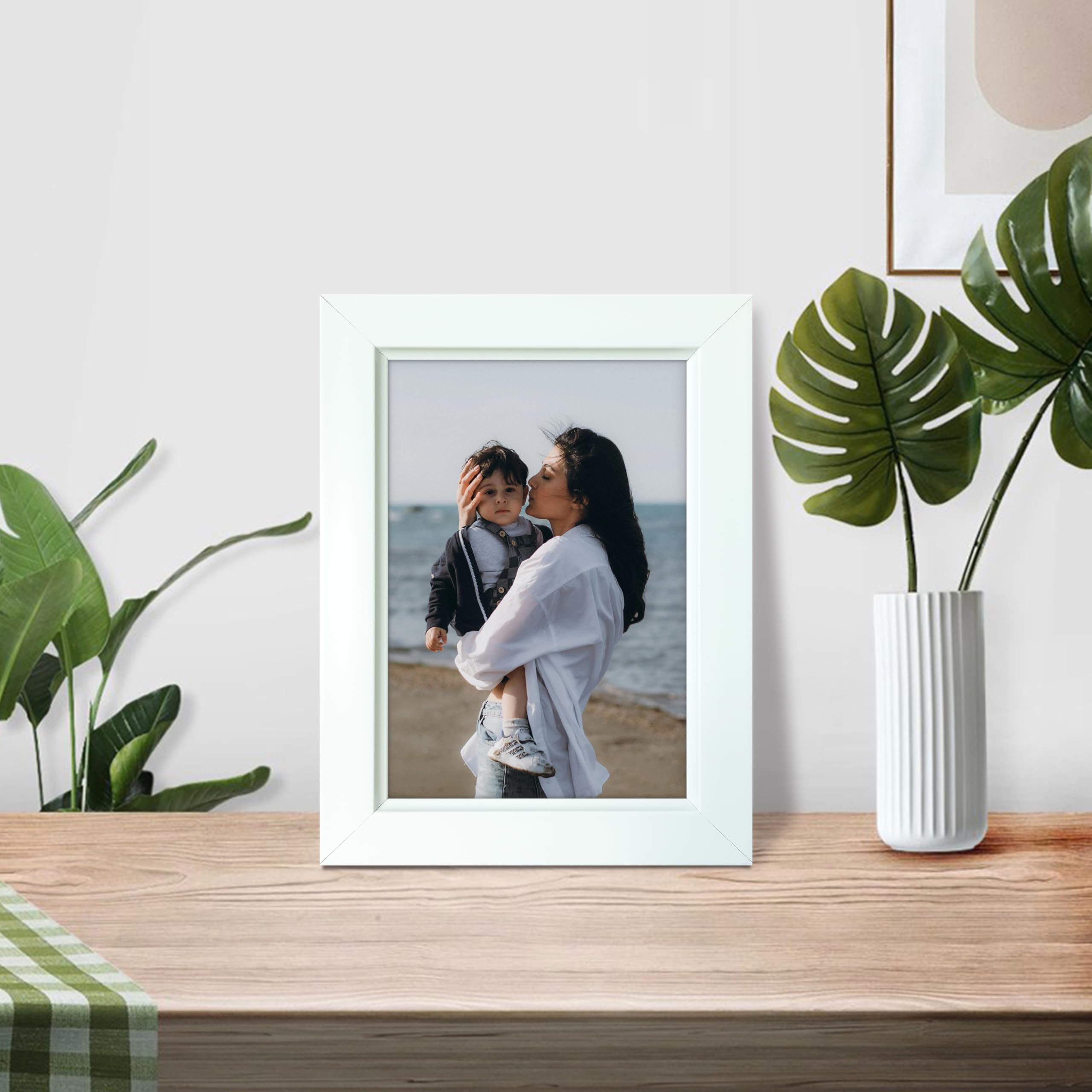 Rustic Photo Frame 5 x 7.4 Inches for Table or Desk Landscape and Portrait for H