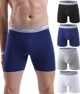 wirarpa Men's Cotton Boxer Shorts, Pack of 4, Men's Underwear, Retro Shorts, Boxer Underwear with Open Fly