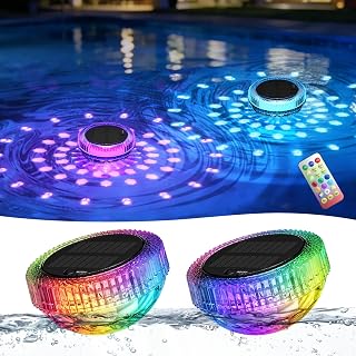 BSgifts Solar Pool Lights, LED Floating Pool Lights with Remote, 2 Pack | RGB Color Changing Outdoor Pool Lights, IP68 Waterproof Swimming Decor Lighting for Inground Pool, Above Ground Pools