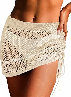 AI'MAGE Women Crochet Skirt 2025 Knit Drawstring Beach Skirt Cover Up Swimwear XS-XXL