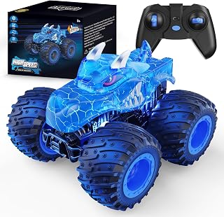 AUUGUU Remote Control Car, 2.4GHz Monster Trucks Toys with Light Spray, Birthday Gift for Kids 3 4 5 6 7 8, All Terrain RC Cars, Toys for Boys Girls 3+ Year Old