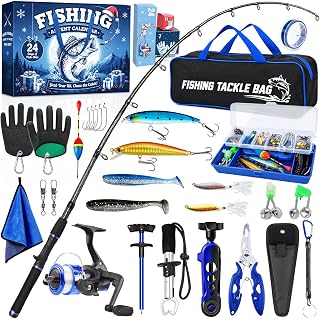 iZoeL Fishing Advent Calendar 2026 Mens Advent Calendar Adult Teen Boys | Telescopic Fishing Rod, Fishing Lures, Tackle Box, Pliers, Tackle Bag, Gift for Men Dad Husband Anglers Teenage Boy