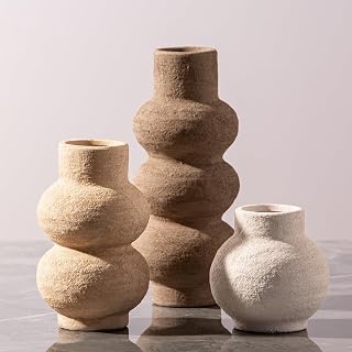Vanselia Ceramic Vase Set of 3 Home Decor Living Room Table Decorations | Decorative Vases Farmhouse Modern Rustic Centerpieces for Kitchen Shelf Coffee Dining Flower Bathroom House Shelves Accents