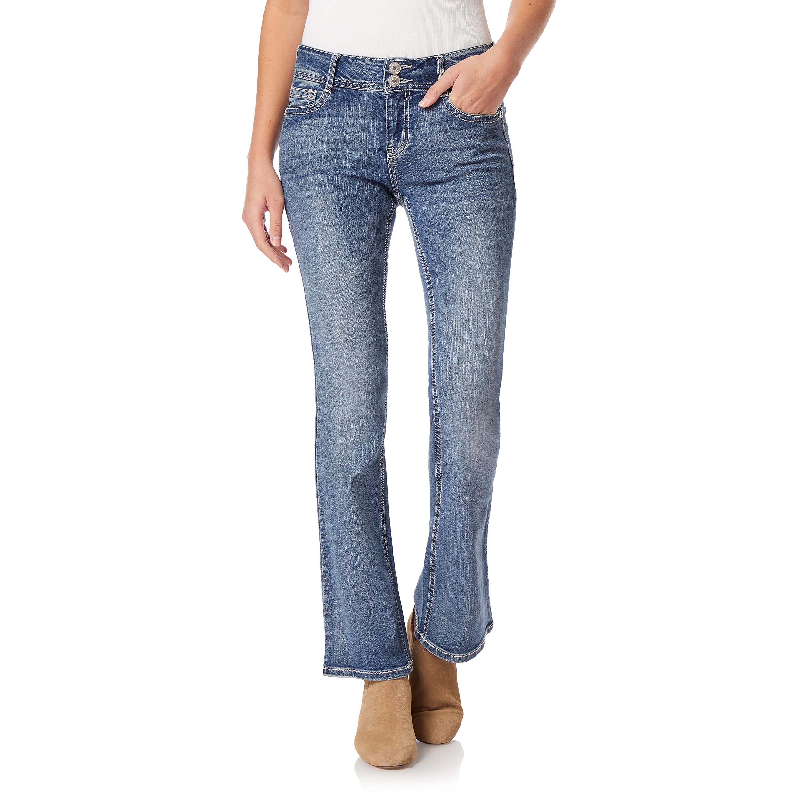 WallFlower Luscious Curvy Women's Mid Waist Bootcut Jeans Insta Stretch Denim Fi