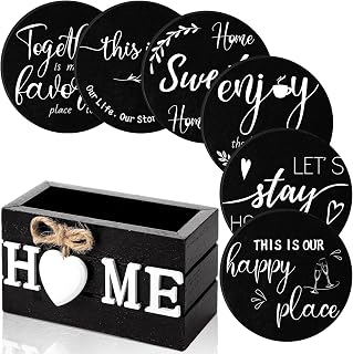 Queekay House Warming Gifts New Home Farmhouse Coasters Set of 6, Black