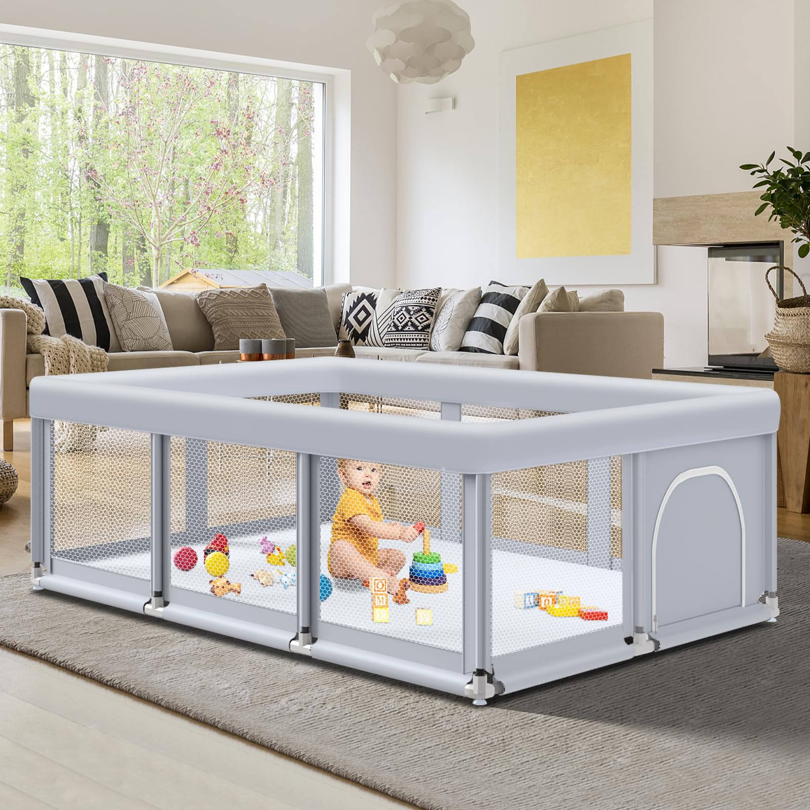 Fshibila 74" ×50" Large Baby Playpen, Baby Playard for Babies and Todd