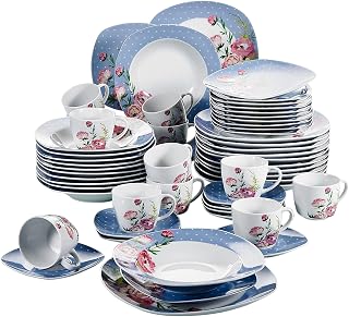 VEWEET 'Hannah' 60-Piece Dinner Set Porcelain Combination Sets with Dessert Plates/Soup Plates/Dinner Plates/Cups/Saucers Service for 12 (Pink Flower Pattern), Dishwasher & Microwave Safe