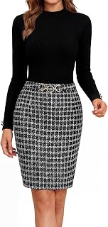 GRACE KARIN Women Long Sleeve Work Business Pencil Tweed Dress