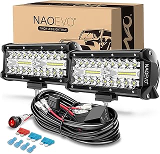 NAOEVO 7 Inch LED Light Bar, White Off Road/Fog Lights with 2-Lead Harness | 240W 24,000LM Spot Flood Combo LED Off Road Light Bar, Waterproof, Aluminum LED Fog Lights Pods for Truck, Boat, UTV, ATV