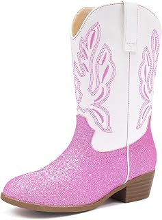 LAURMOSA Cowgirl Boots for Little Girls Mid Calf Pointed Toe Kid Cowboy Boots Side Zipper Classic Embroidered Western Boots Horse Riding Shoes Party for Toddler Little Big Kids