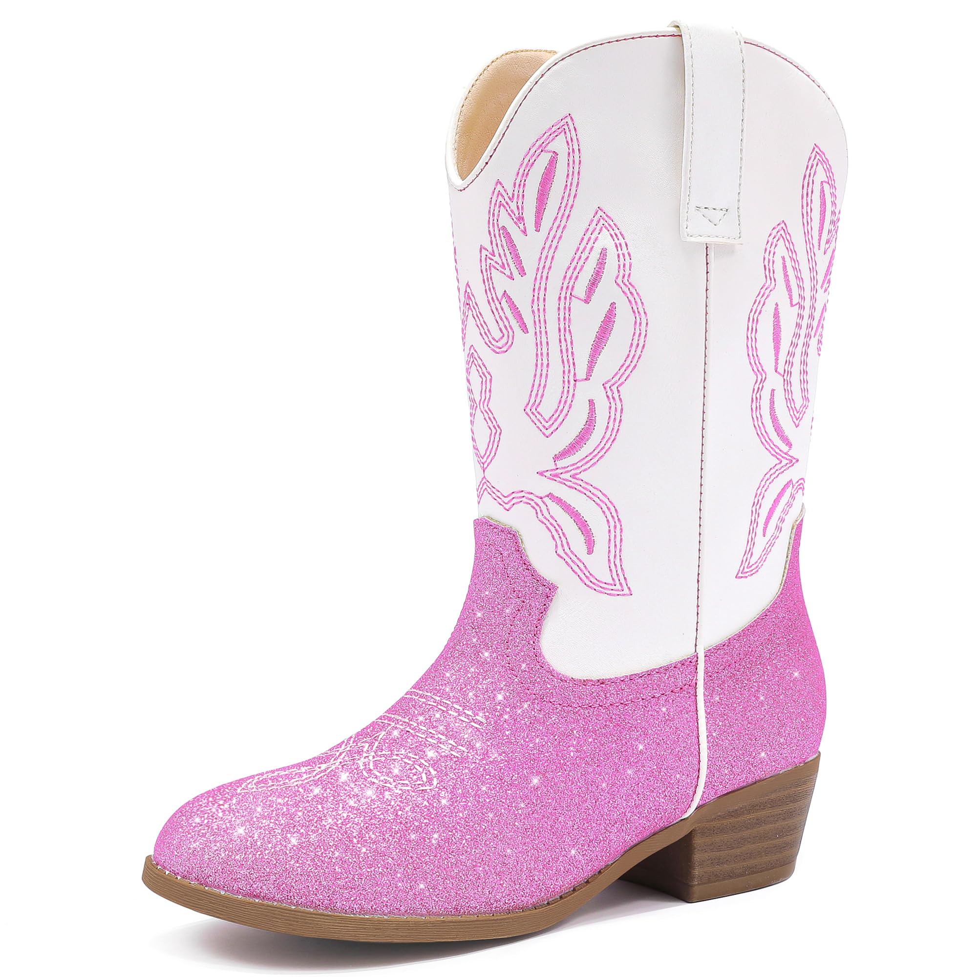 LAURMOSA Cowgirl Boots for Little Girls Mid Calf Pointed Toe Kid Cowboy Boots Si