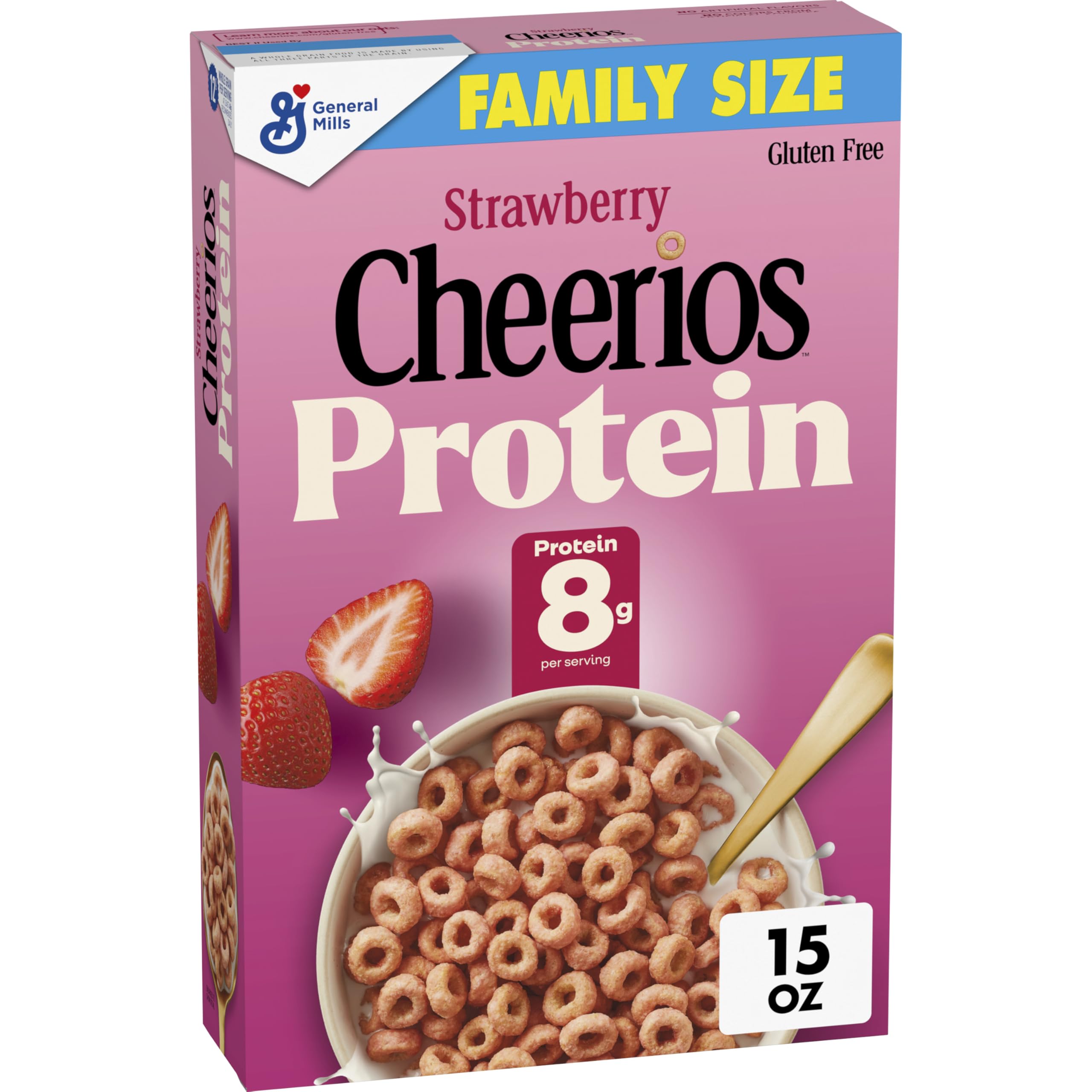 Cheerios Protein Cereal, Strawberry, 8g Protein, Family Size, 15 oz | Oat & Pea 