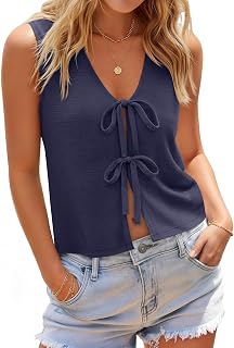 Women's Linen Tie Front Tank Tops