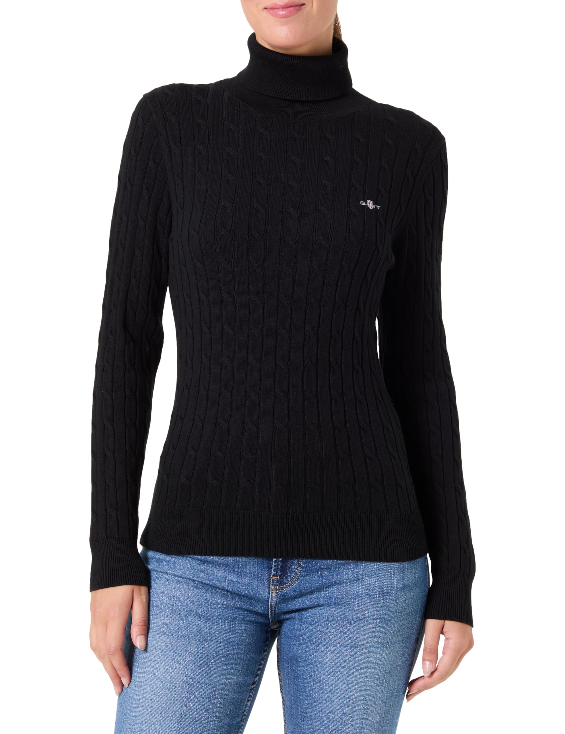 GANT Stretch Cotton Cable Turtleneck Women's Sweater