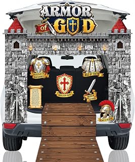 Halloween Religious Christian Trunk or Treat Car Decorations Kit for SUV | Religious Armor of God Backdrop, Medieval Cutouts with Bible Verse, Halloween Party Decor, for SUV Car Archway Garage Door
