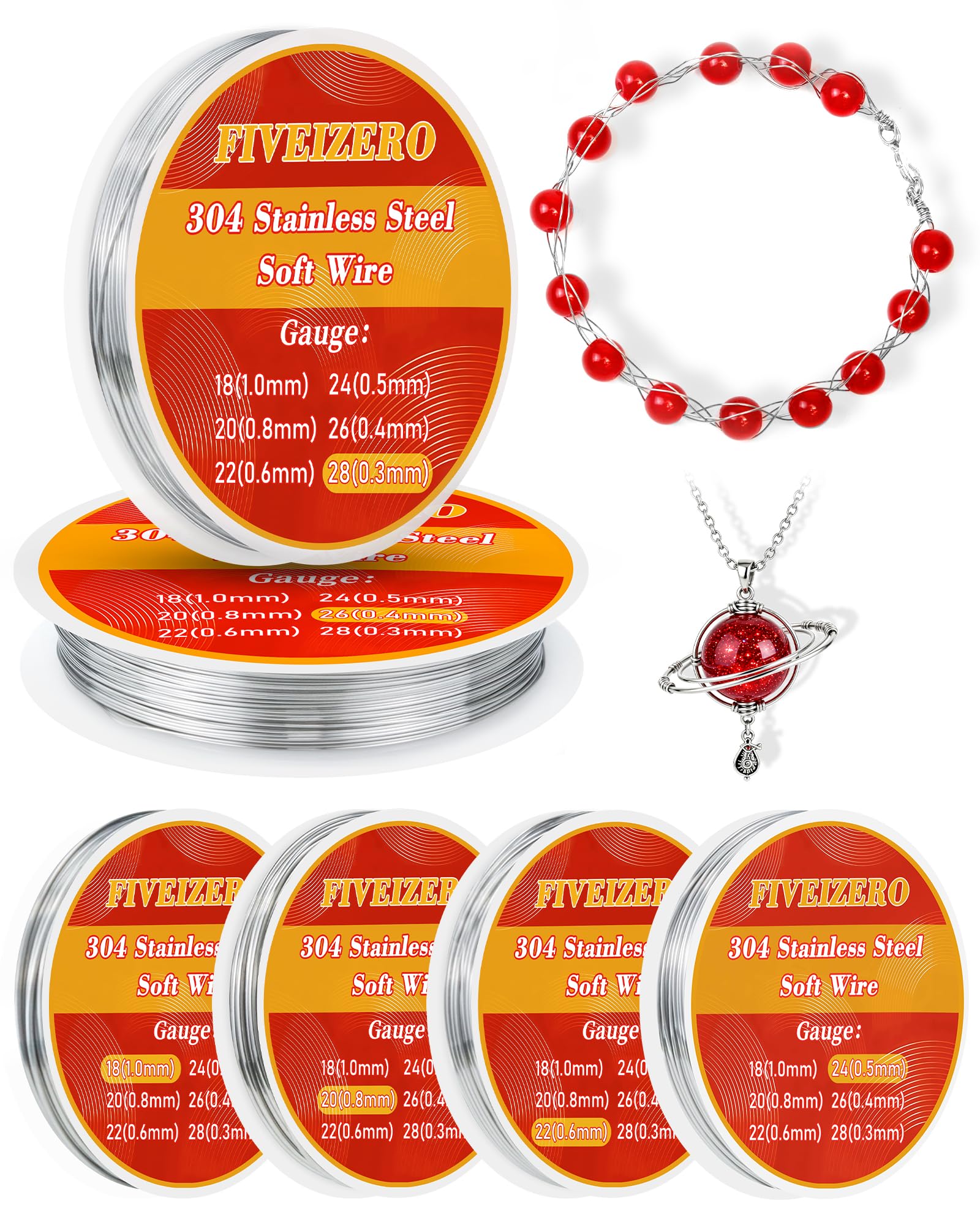 FIVEIZERO Stainless Steel Wire for Jewelry Making,Include 18/20/22/24/26/28 Gaug