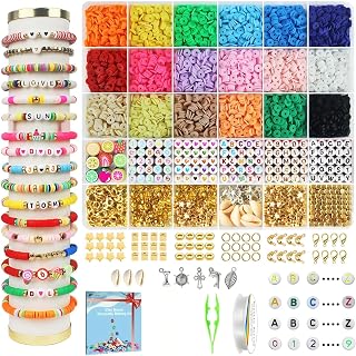 Fournine 5300 Pcs Clay Beads Friendship Bracelet Making Kit | Preppy Flat Polymer Heishi Beads for Jewellery Making Kit, with Charms DIY Craft Gifts for Teen Girls