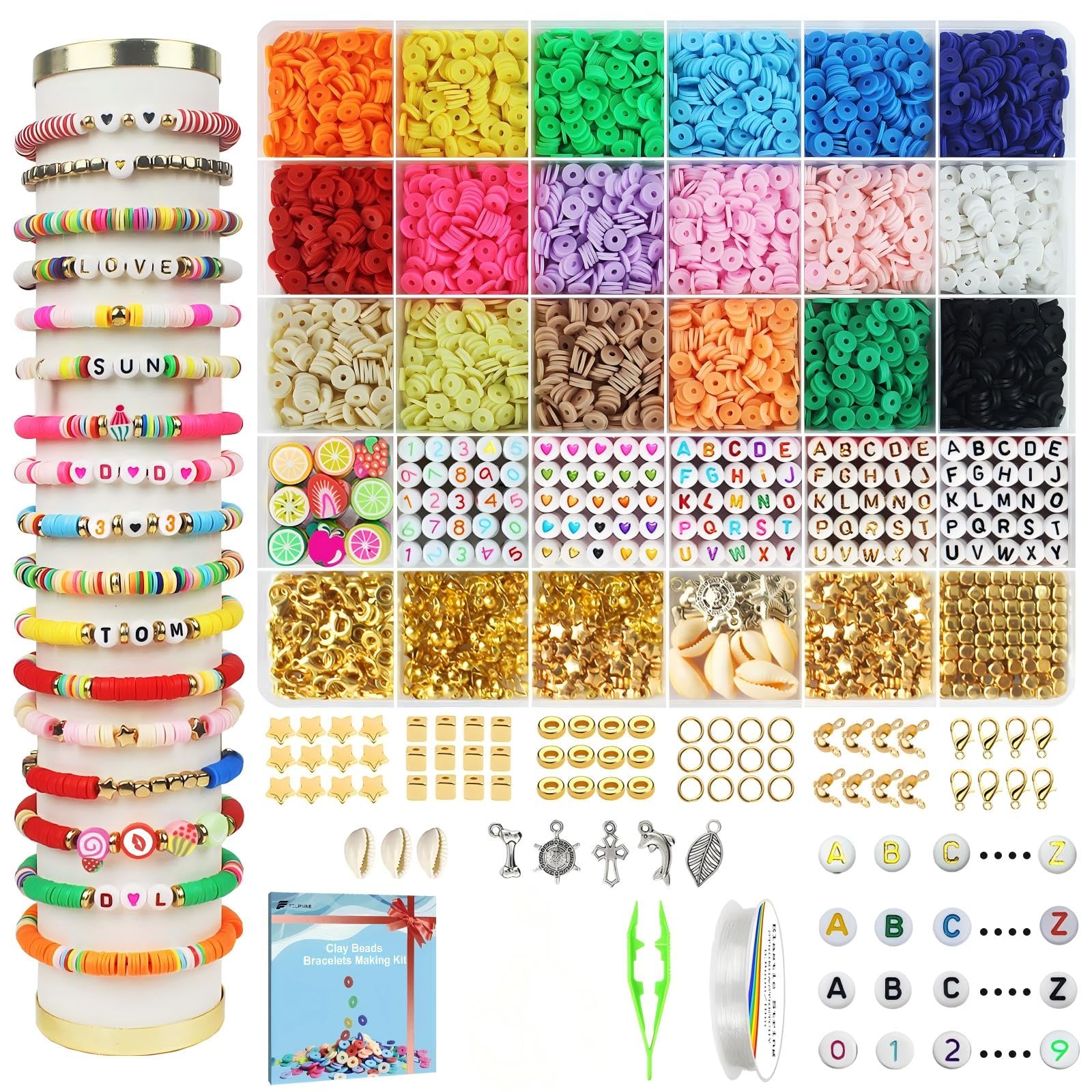 Fournine 5300 Pcs Clay Beads Friendship Bracelet Making Kit | Preppy Flat Polyme