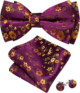 Mens Classic Bow Tie Bow Tie Cuff Handkerchief Set for Wedding Party