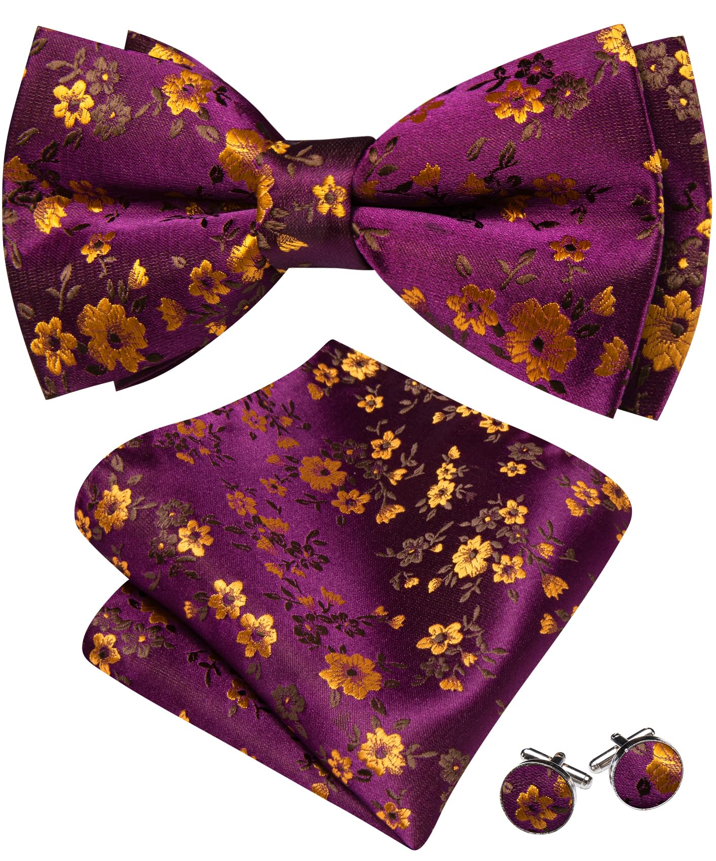 Mens Classic Bow Tie Bow Tie Cuff Handkerchief Set for Wedding Party