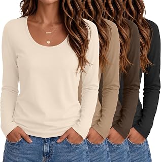 Oakgarden 4 Pack Women Long Sleeve Shirts Scoop Neck Casual Tops