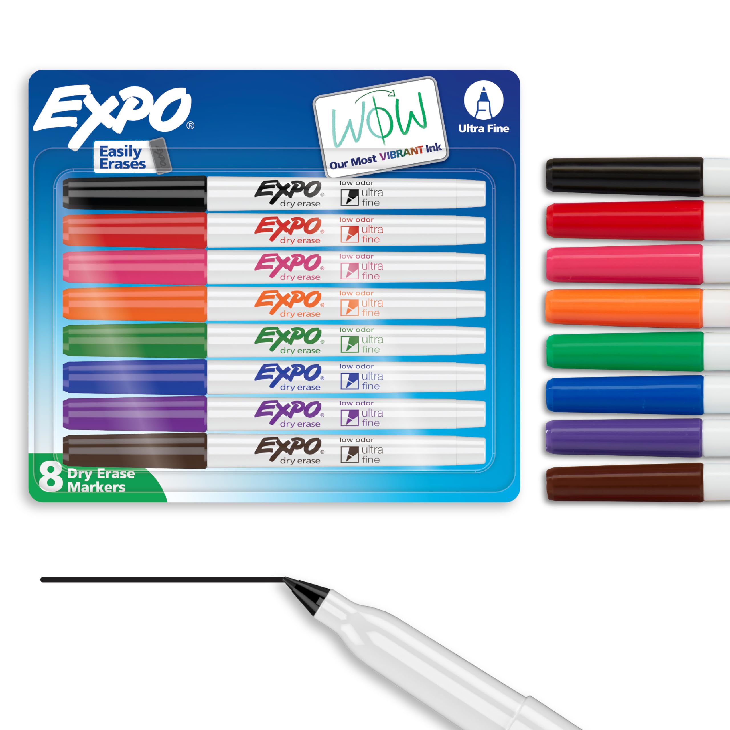 EXPO Dry Erase Markers, Low Odor Ink, Assorted Colors, Ultra Fine Tip, 8 Count -