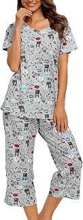 ENJOYNIGHT Women's Short Sleeve Pyjama Set, Cotton Sleepwear