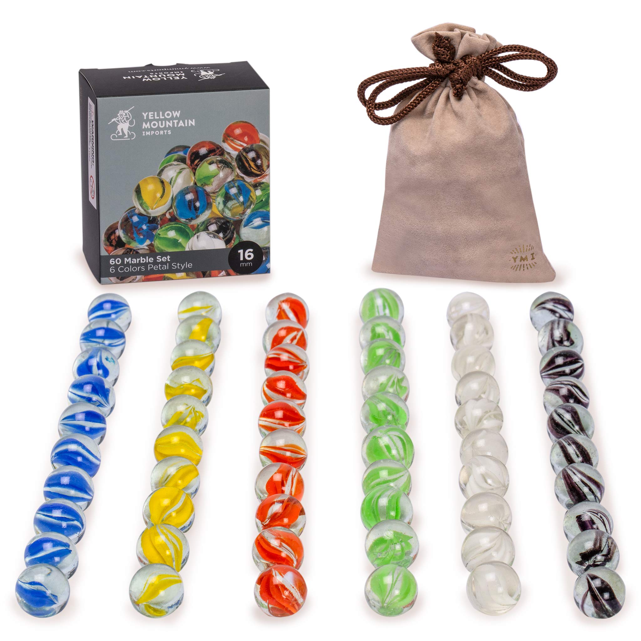 Yellow Mountain Imports 60 Pieces Translucent Chinese Checkers Glass Marbles wit