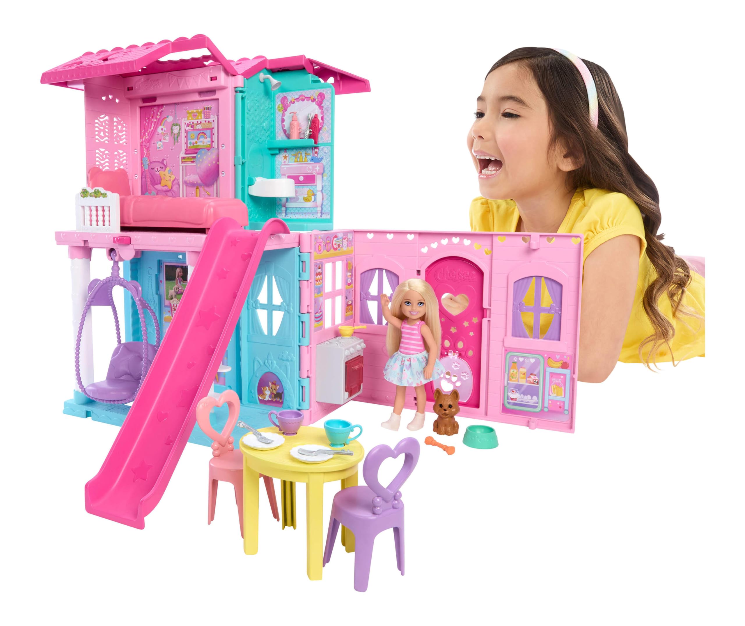 Barbie Chelsea Toy Dollhouse and House Accessories | Small Doll, 2 Pets & 15 Acc