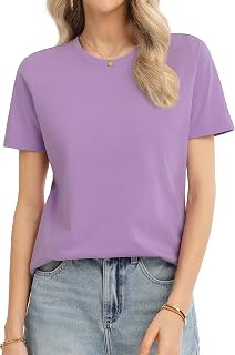 QUALFORT レディース 綿100% 半袖Tシャツ、クルーネックベーシックTシャツ