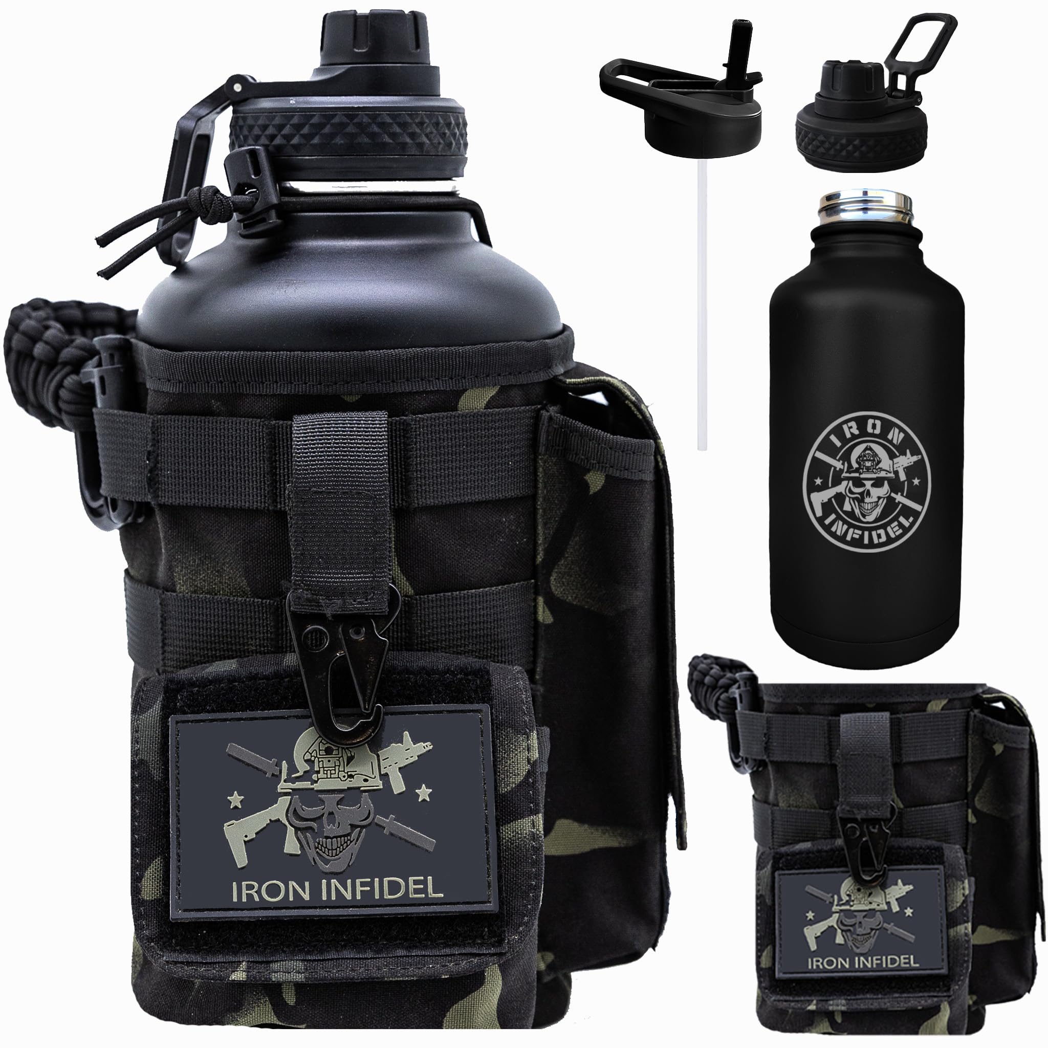 Iron Infidel Battle Bottle - Half Gallon Insulated Water Bottle with Paracord Ha
