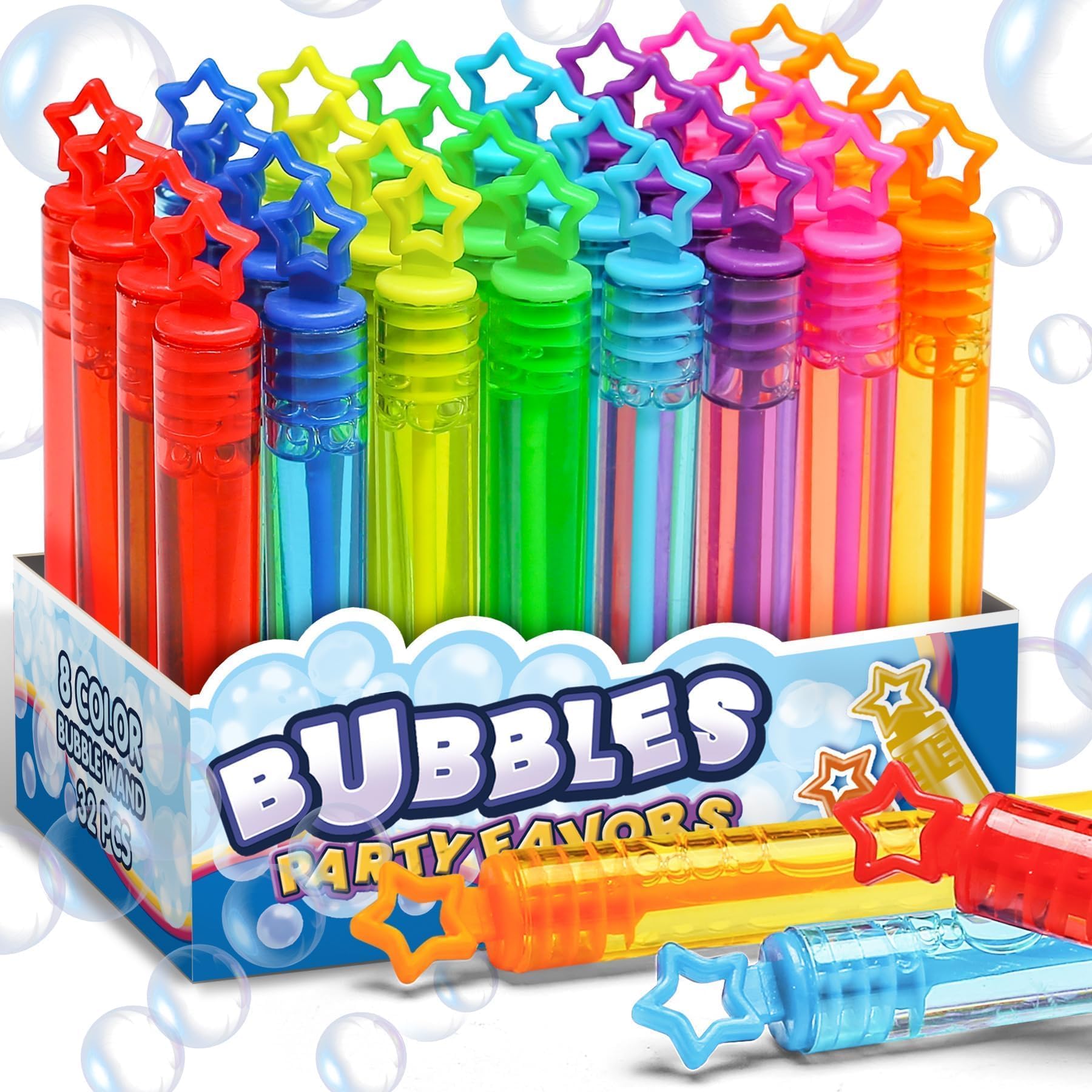 32 Pcs 8 Colors Neon Mini Star Bubble Wand, Party Favors for Kids | Bulk in Gift