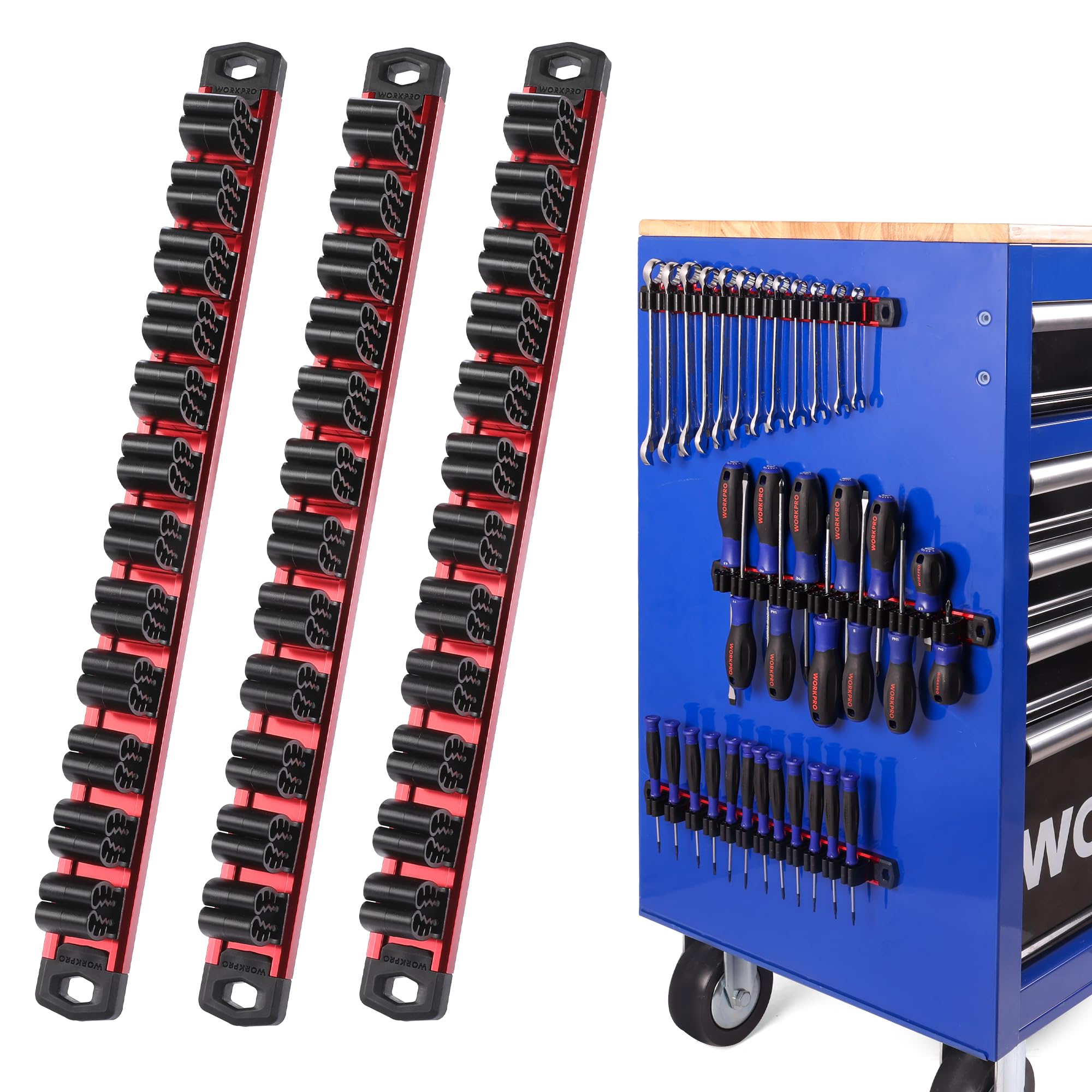 WORKPRO Magnetic Screwdriver and Wrench Organizer Set, 36-Slot Tool Holders | 3-