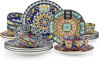 vancasso SIMI 36-Piece Crockery Set for 12 People, Porcelain Dinner Service for 12 People, with Dinner Plates, Dessert Plates and Bowls, Bohemian Style Crockery Set
