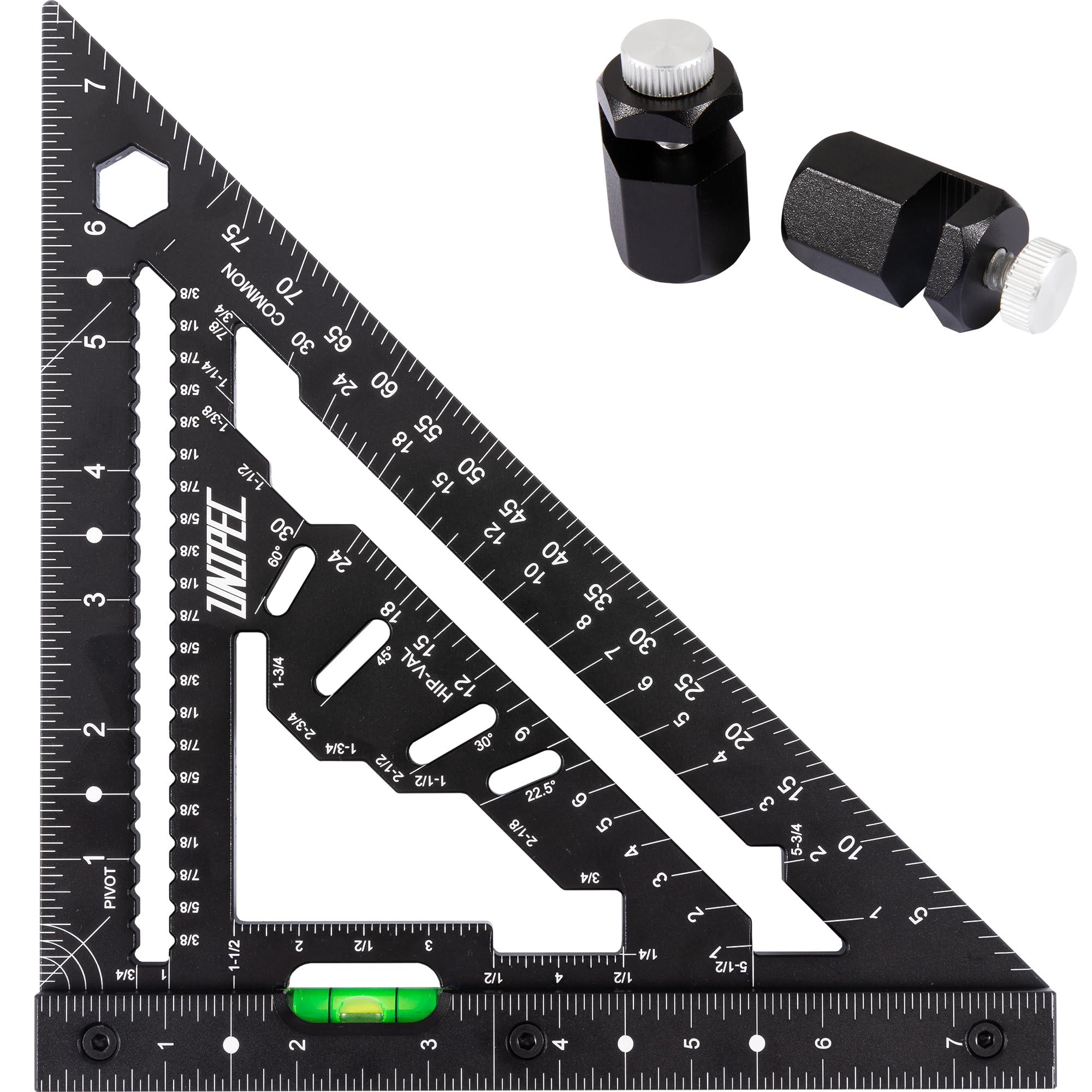 UNIPEC 7.5 inch Rafter Square with Level and Pivot | Aluminum Metal Triangle Rul