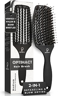 Boar Bristle Hair Brush Women | Curved-Vented Soft Paddle Brush for Thick Hair | Fine & Curly Hair | Boar Bristle Brush for Smooth & Shiny Hairs | Men, Women & Kids Hairbrush (Medium-Black)