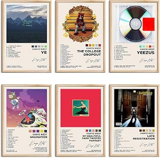 omle Kanye West Posters Album Cover Signed Limited Posters Prints Rapper Music Posters Room Aesthetic Canvas Wall Art Set of 6 for Teen and Girls Dorm Decor 8x12 inch Unframed