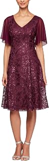 Alex Evenings Women's Tea Length Dress with Rosette Skirt and Tie Belt Special Occasion