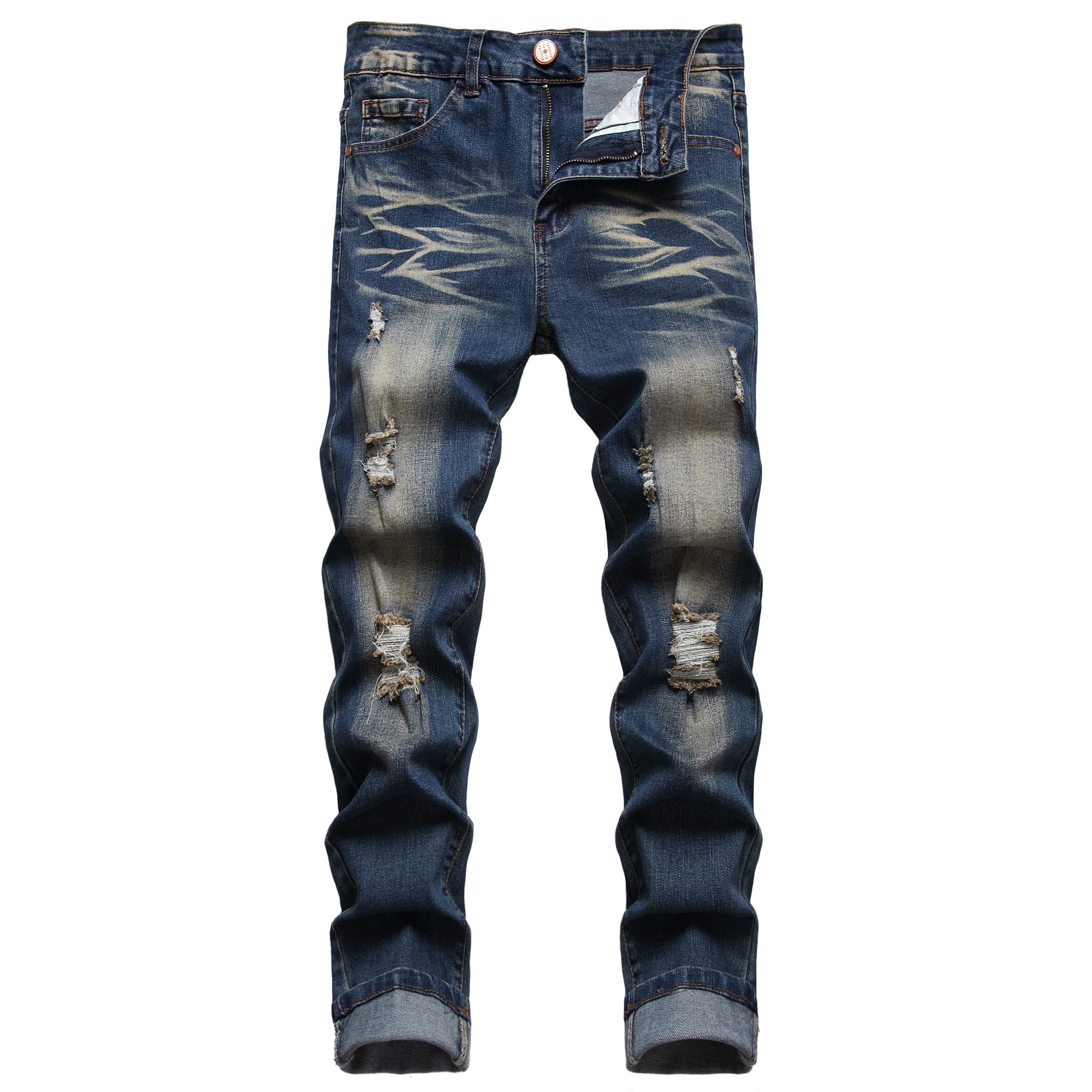JUNBAOSS メンズ スリムフィット ジーンズ ストレッチ リップド スキニージーンズ 男性用 ファッション ストレート レッグ コンフォート フレックス 