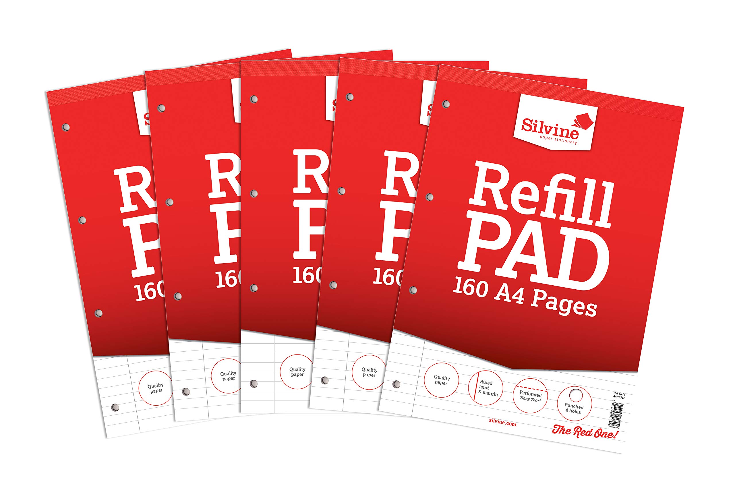 Silvine 160 Page A4 Refill Pad, Head Bound and Punched 4 Holes. Ruled 8mm Feint 