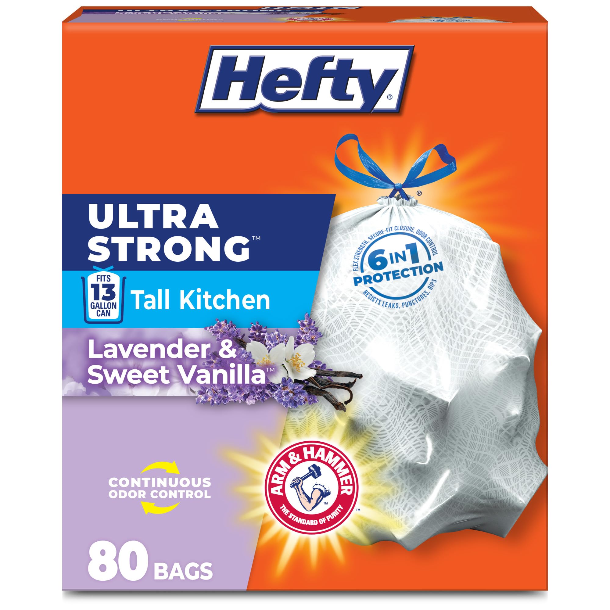Hefty Ultra Strong 13 Gal Kitchen Trash Bags, White, Lavender Vanilla, 80ct | 13