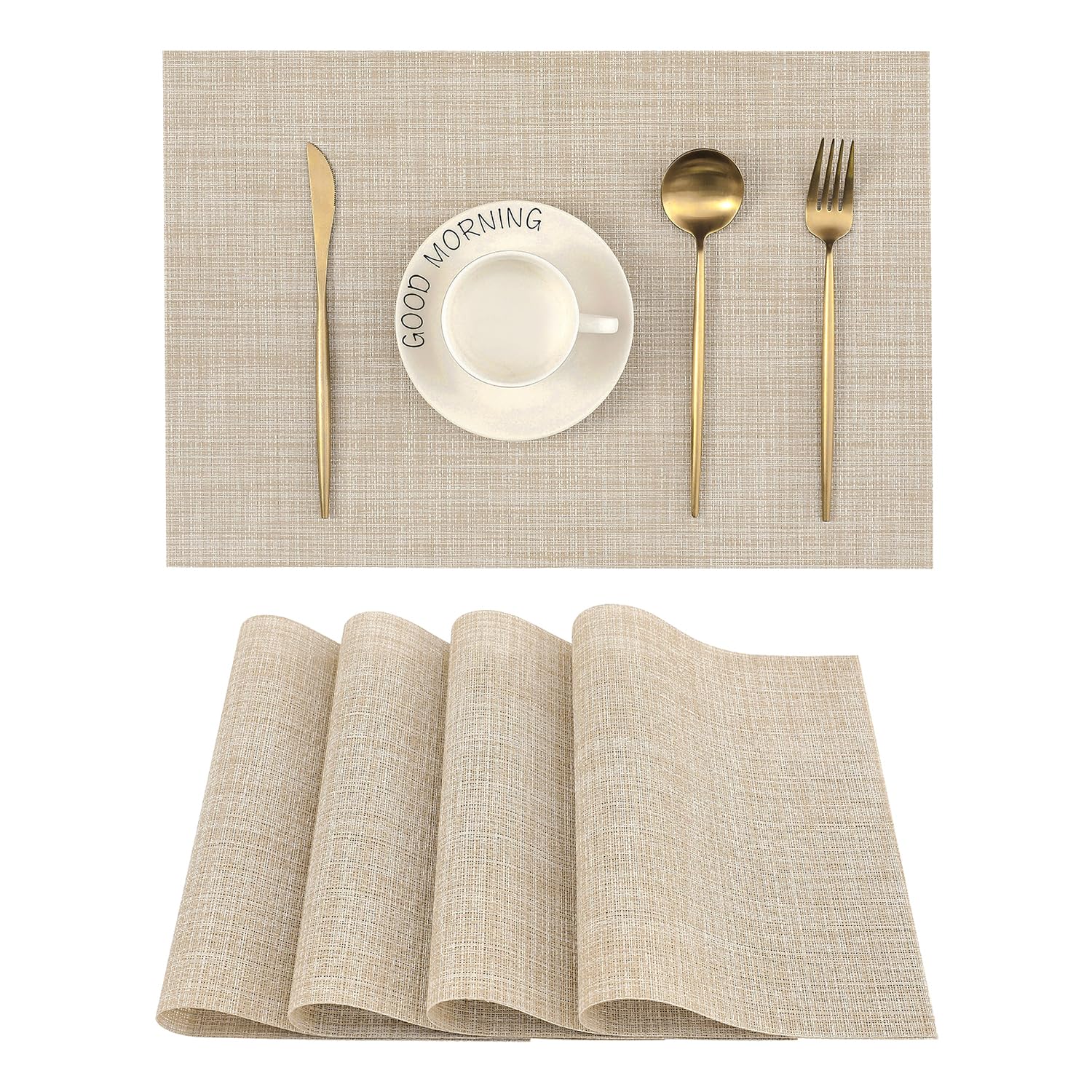 Leetaltree Beige Placemats Set of 4 - Heat-Resistant, Non-Slip Table Mats, Washa