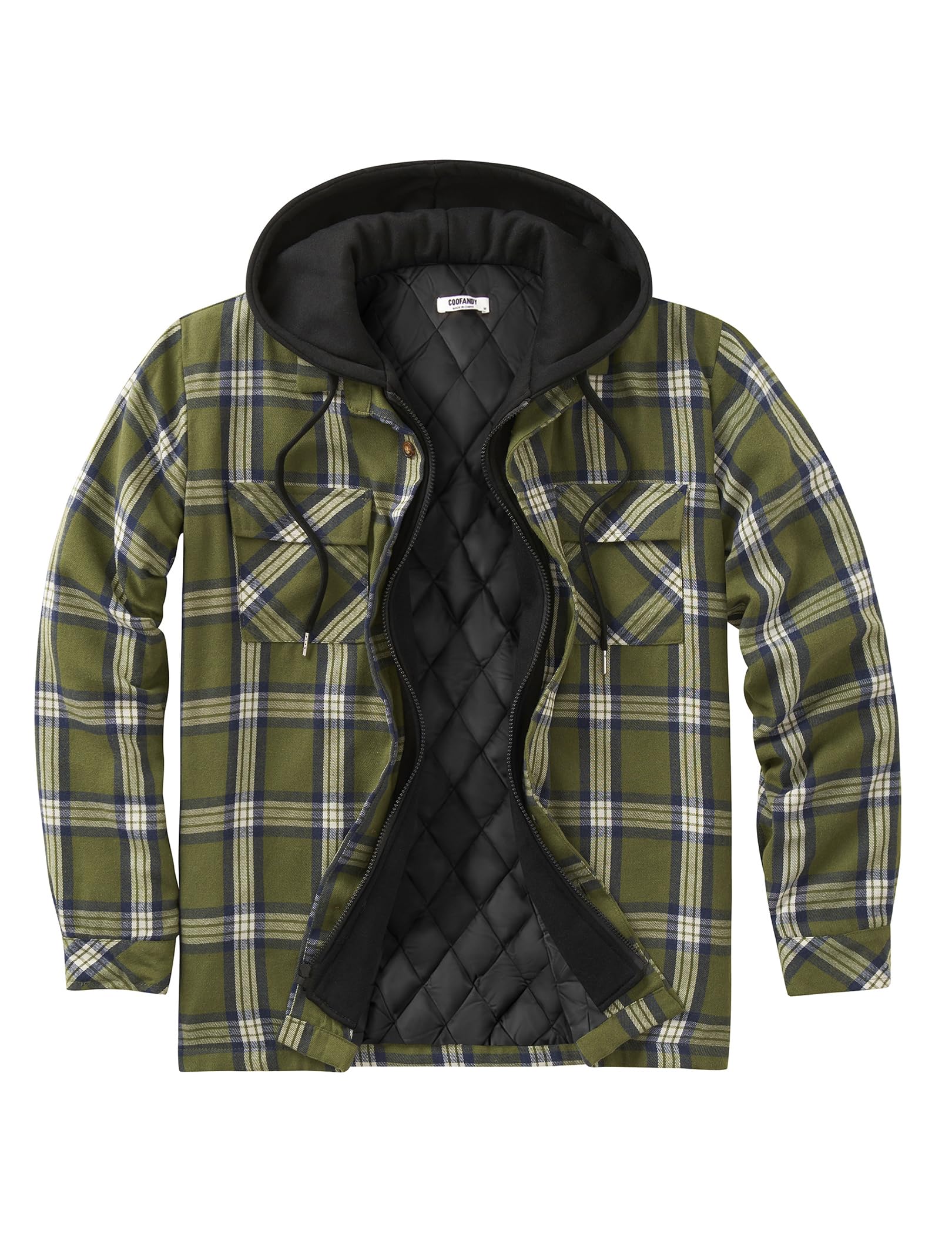 COOFANDY Shirt Jacket Men's Thermal Plaid Jacket Lumberjack Jacket with Hood Lei