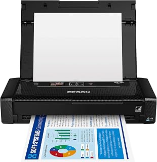 Epson WorkForce WF-110 Wireless Color Mobile Portable Inkjet Printer | Portable wireless color printing; up to 6.7 ppm, rechargeable battery, USB; ideal for businesses, travel and remote work