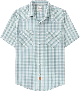 Dubinik®Bamboo Fiber Mens Shirts Short Sleeve Plaid Shirt Men Western Cowboy Pearl Snap Vintage Casual Plaid Shirts for Men