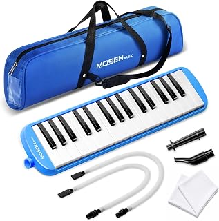 MOSEN 32 Keys Melodica, Soprano Air Piano Pianica Keyboard Instrument, Blue | Carry Bag, 2 Long Soft Tubes & Short Mouthpieces,Suitable for Beginners, Teens and Adults