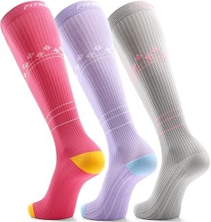 FITRELL 3 Pairs Compression Socks for Women and Men 20-30 mmHg Flight Socks