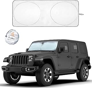 EcoNour Jeep Windshield Sun Shade | Sun Visor for UV Rays and Heat Protection | Suitable for Wrangler, Compass, Gladiator and Renegade | Jeep Wrangler Accessories | XS - 60x21