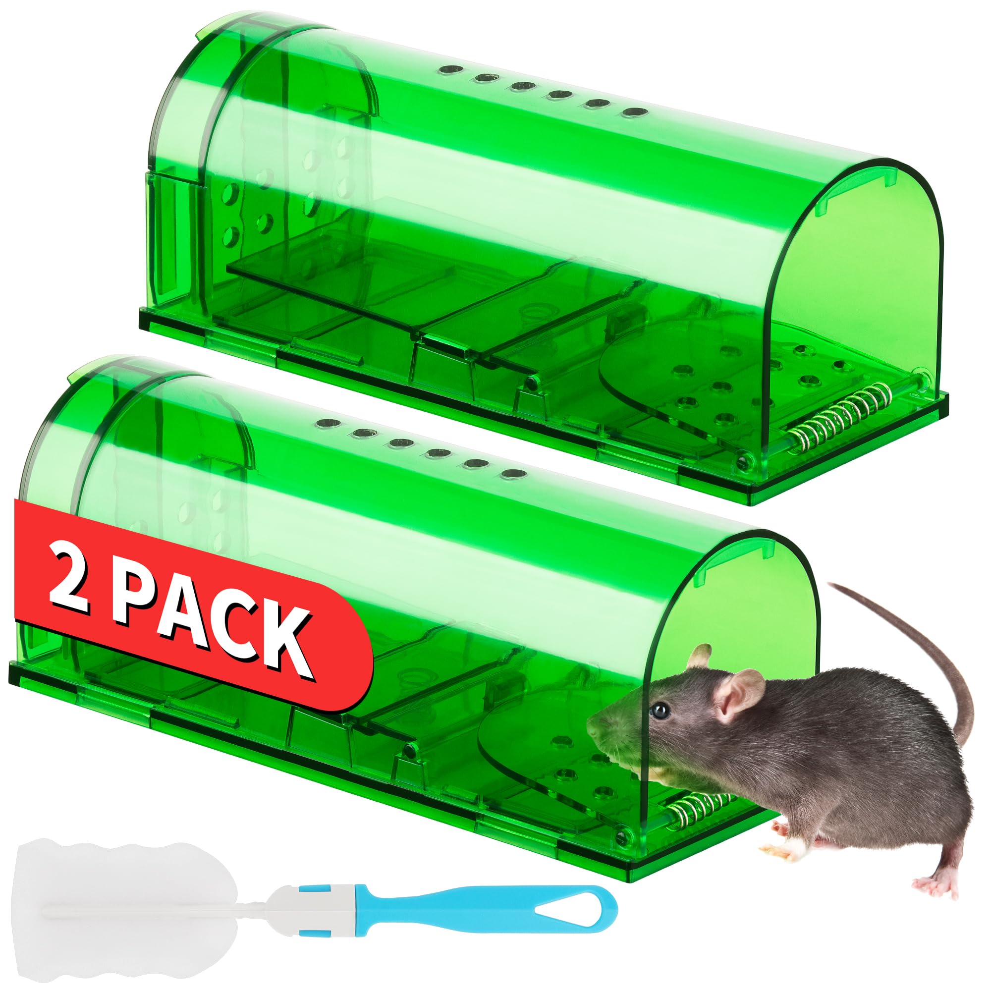 LULUCATCH Humane Mouse Traps 2 Pack, Live Mouse Traps, Easy to Set and Reusable 