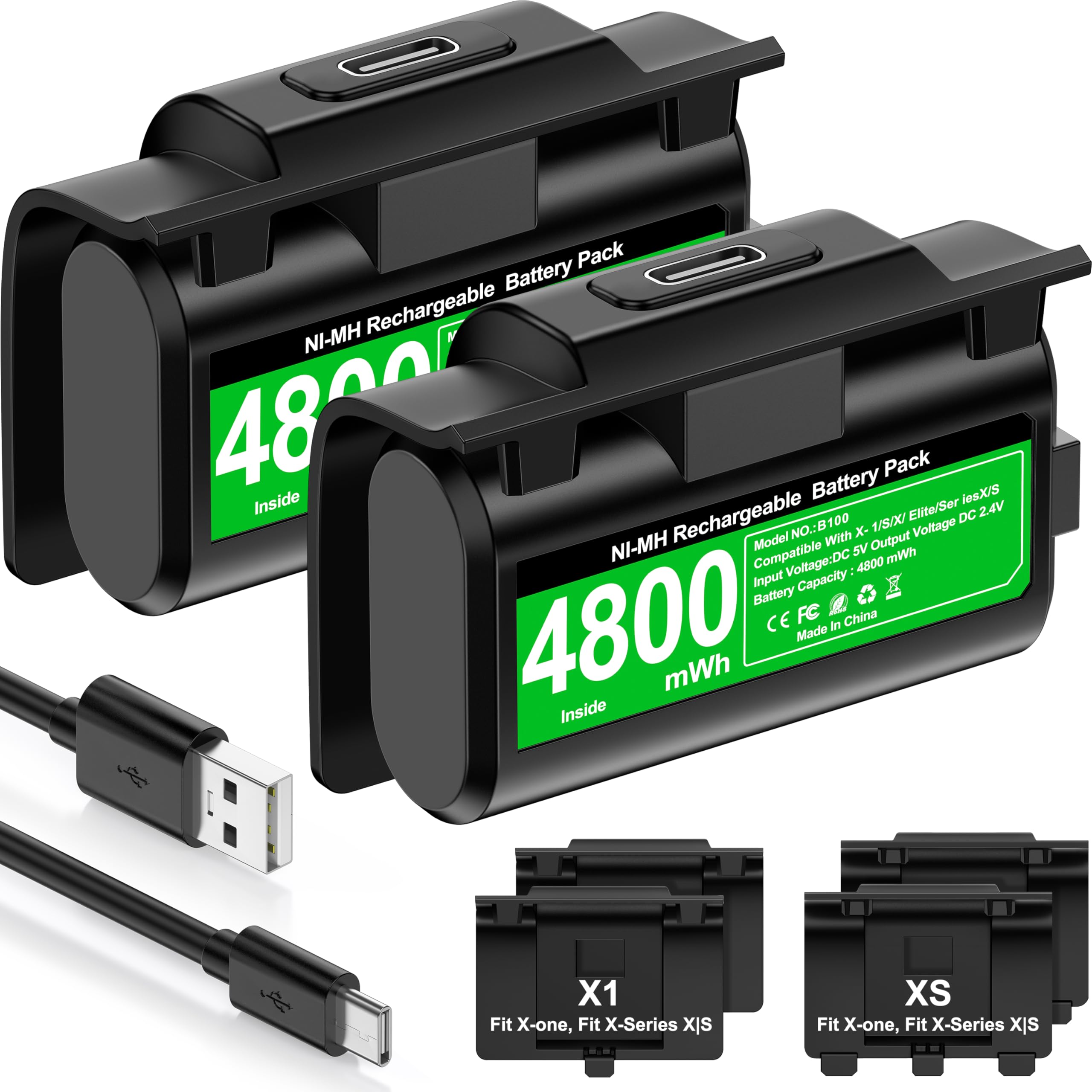 HEYLICOOL Rechargeable Battery Pack for Xbox One/Xbox Series X|S,2x4800mWh Contr